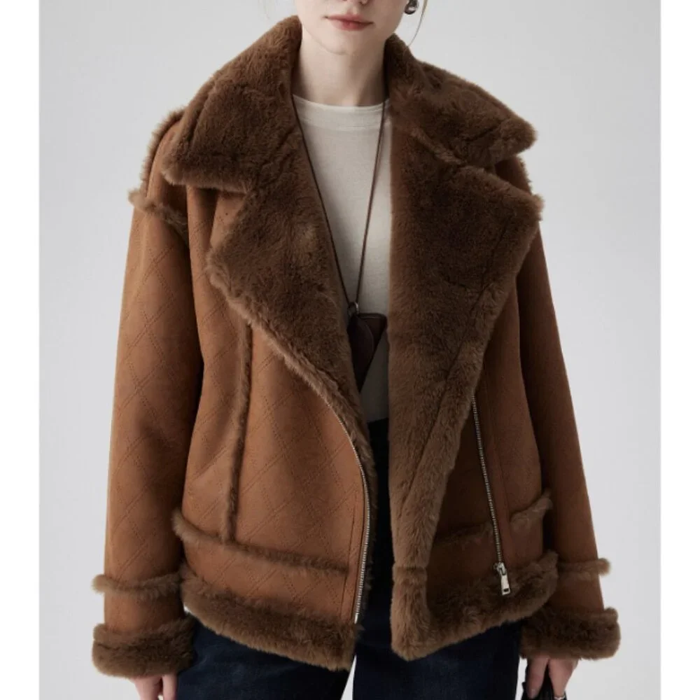Oversized Brown Suede Aviator Coat - Picture 2 of 9